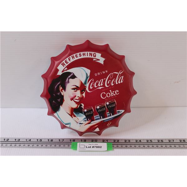 Coca Cola Bottle Cap Metal Sign - 9"