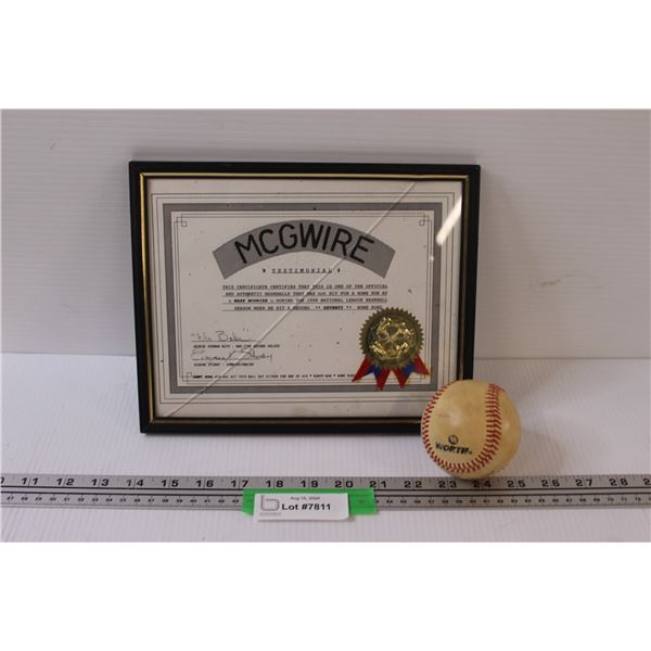 Worth Baseball w/McGwire Framed Certification (Has Crack)