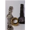 Image 2 : Lot: Watches, Costume Jewelry & Misc. in Lunch Container