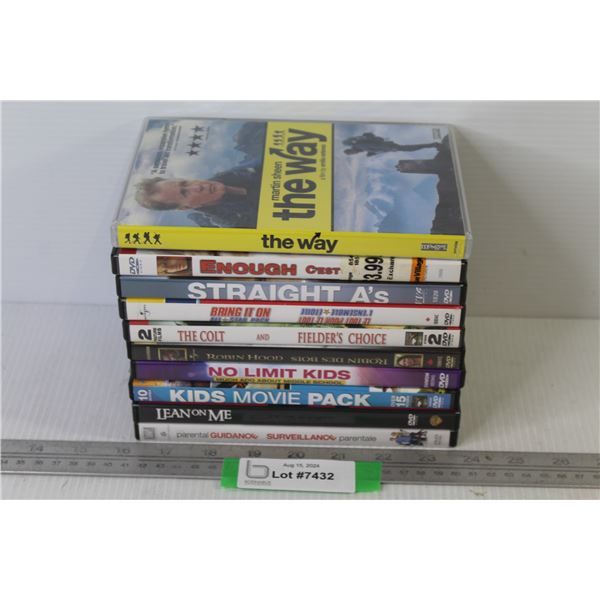 (10) DVDs - Lean on Me - Kids Pack - No Limit Kids - Robin Hood - Enough