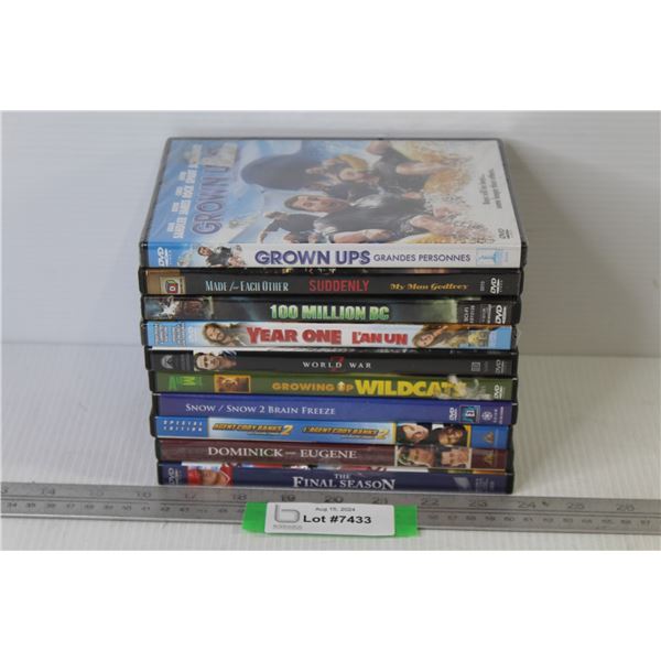 (10) DVDs - World War - Wild Cats - Year One - 100 Million BC - Grown Ups