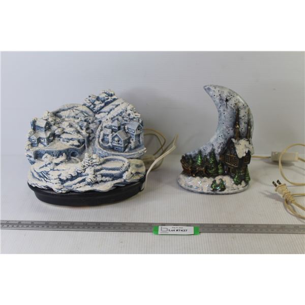 (2) Ceramic Winter Scene Lamps (working)