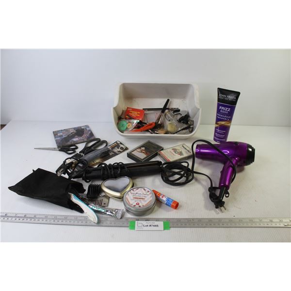 Revlon Hair Dryer & Hair Straightener (both working) - Scissors - Makeup Creme - Misc. Items