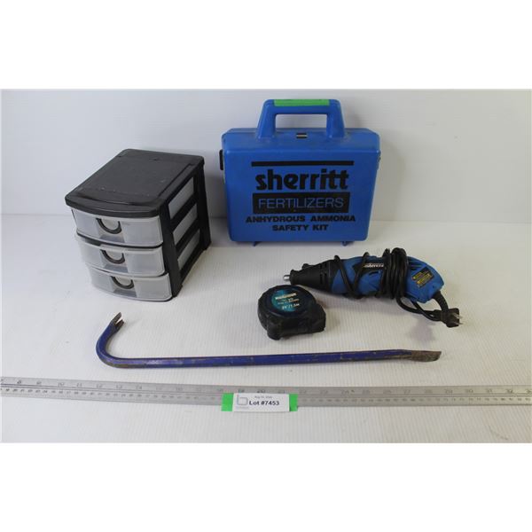 Master Craft Dremel (working - untested) - Mastercraft Measuring Tape - Pry Bar - Small Organizer - 