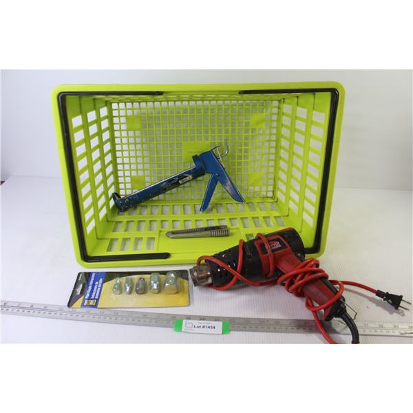 Handled Basket - Job Mate Heat Gun (working - missing Back Cover) - Pipe Nipple Extractors - Chalkin