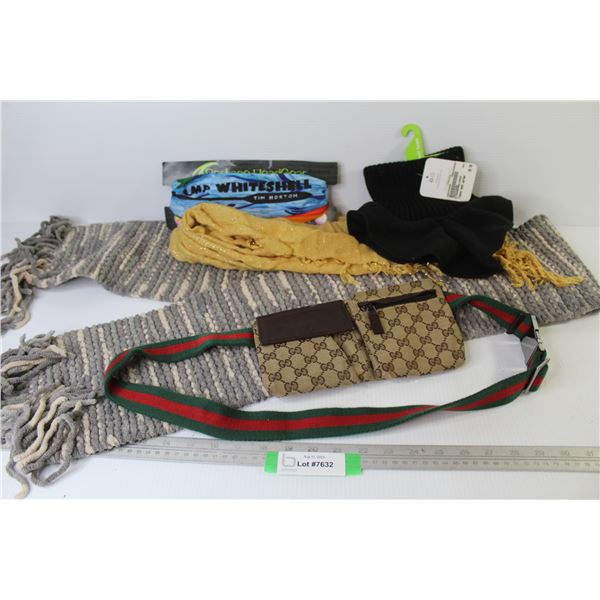 (2) Scarves - Hot Paws Neck Warmer - Fanny Pack - Tim Horton Camp White Shell Head Gear