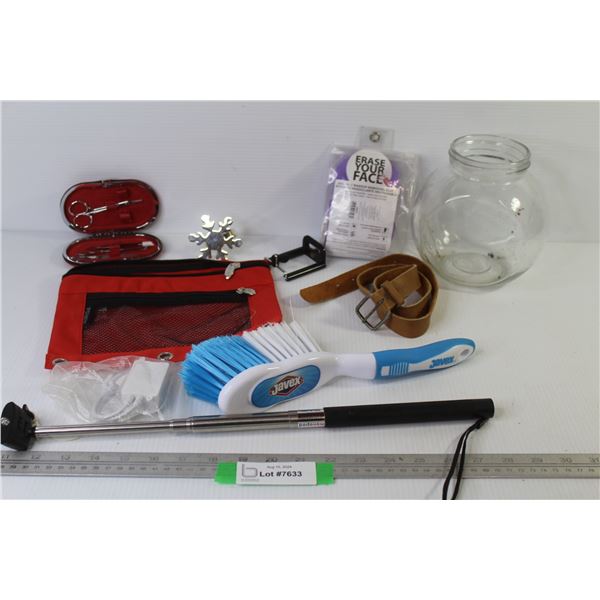 Mono Pod Extendable Camera Holder - Leather Belt - Wisk Broom - Manicure Set - Silver Plated Snow Fl