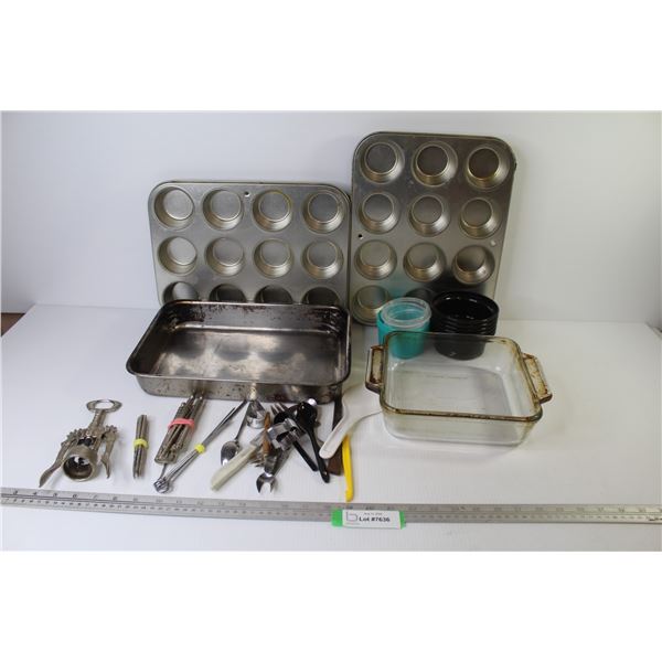 Cupcake Pans - Cake Pans (One is Anchor) Vintage Cork Screw - Nut Crackers & Picks