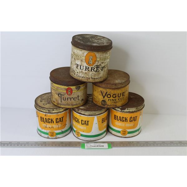 (6) Vintage Tobacco Tins - Black Cat - Vogue - Turret