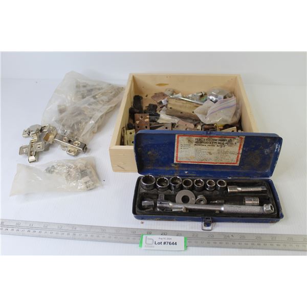 Wooden Flat of Misc. Hardware - Socket Set in Metal Case
