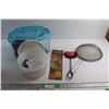 Image 1 : Plastic Aquarium, Strainer, Fish Scoop, Tongs Feeding Tool and Assorted Items