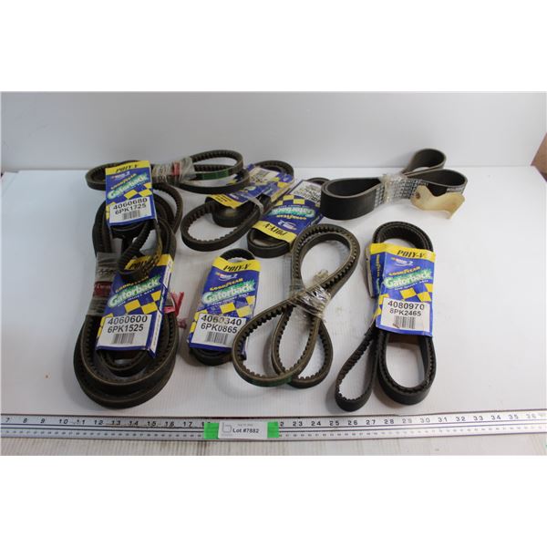 Lots of Assorted Good Year Drive Belts and Plastic Crate