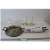 Silverware Tray, Kitchen Knife Set, Assorted Glass Candlestick Holders and Pieces, (2) Bill Spikes