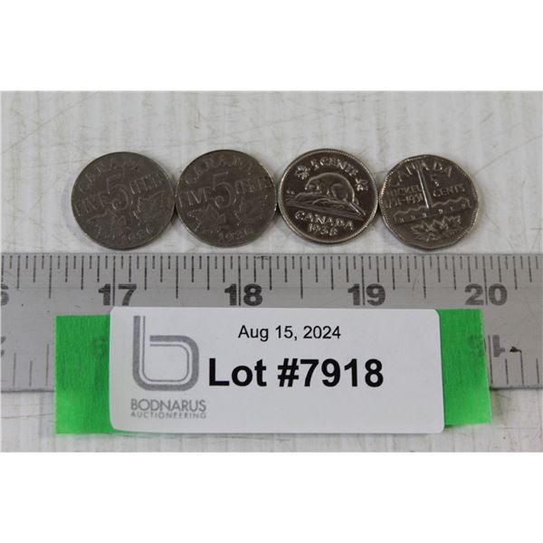 (2) 1936 Canadian Nickels, 1938 Canadian Nickel, 1951 Canadian Nickel