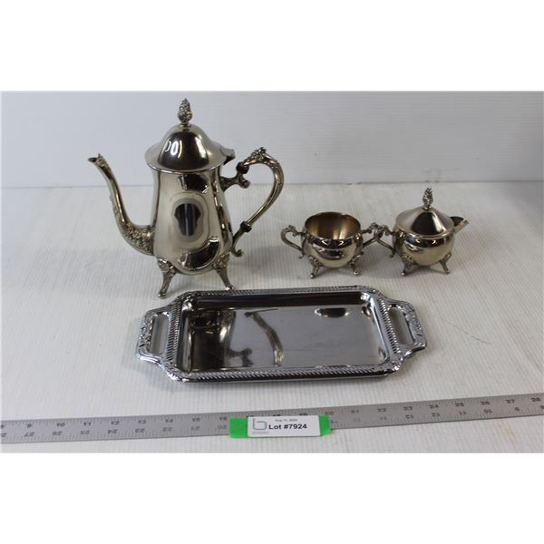 Silverware Tray, Cream and Sugar, Teapot