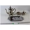 Image 1 : Silverware Tray, Cream and Sugar, Teapot