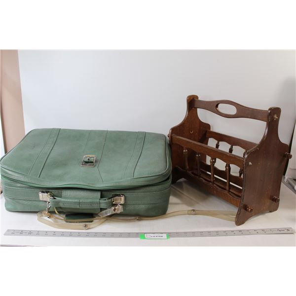 Caribbean Samsonite Big Green Briefcase/Suitcase, Wooden Magazine Rack