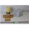 Image 1 : (3) Coasters, Quote Block, Candle With Candle Stand