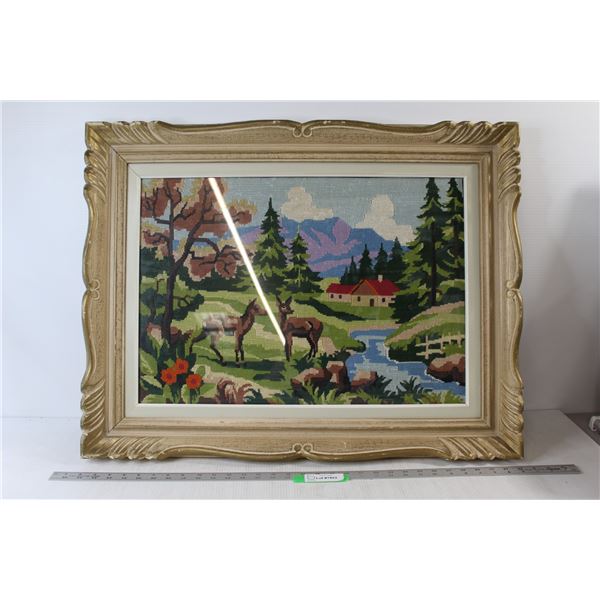 * Embroidered Landscape Framed Art - 31" x 24"