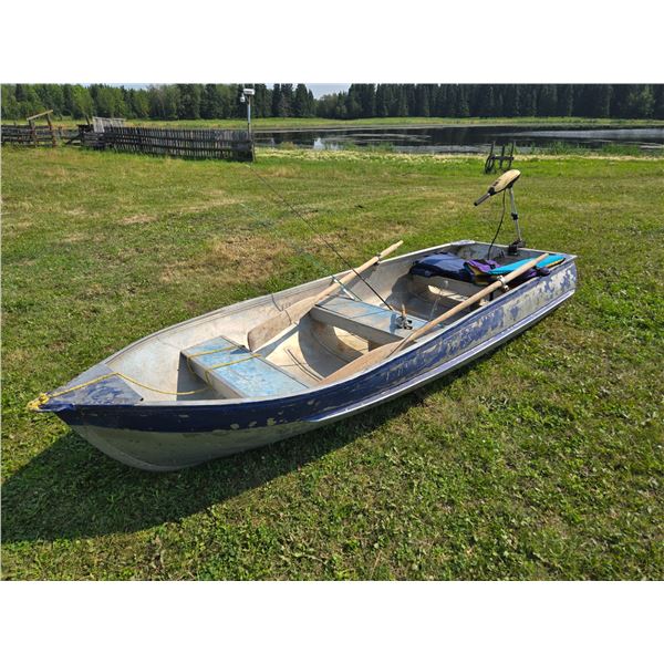 12ft Aluminum Fishing Boat w/ Prowler 30lb Thrust Trolling Motor - Oars, Rods, Life Jackets