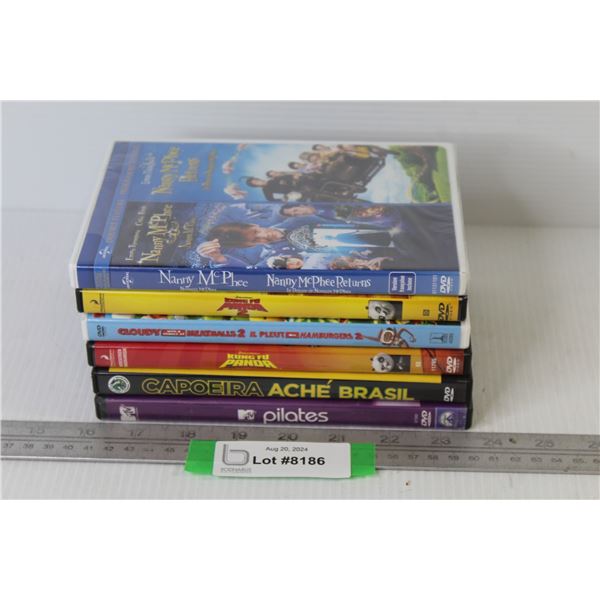 (6) DVDs - Kung Fu Panda - Pilates - Cloudy With a Chance Of Meatballs - Nanny McPhee Returns