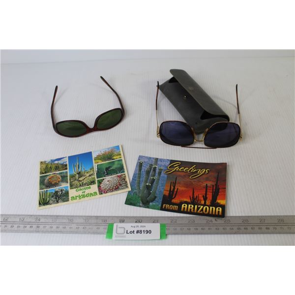 Blue Glass Sunglasses (stamped 18 k made in Italy - magnetic) - Sunglasses - (2) Vintage Postcards
