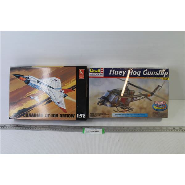 (2) Models - Huey Hog Gunship (NIB) - Canadian CF-105 Arrow (open unused)