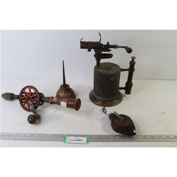 Vintage Blow Torch - Eagle Oiler Can - Chalk Line - Vintage Hand Drill