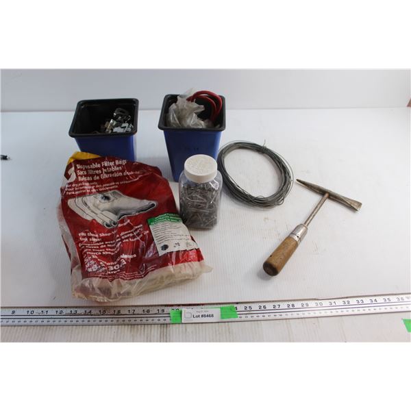 Vacuum Bag, Nails, Walder's Hammer and Assorted Items
