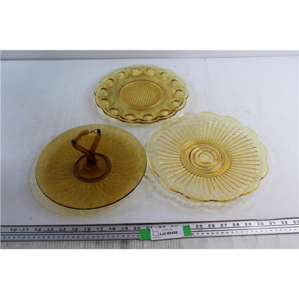 (3)  Amber  Glass Dishes 11''