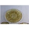 Image 3 : (3)  Amber Glass Plates  - (2) Pioneer Intaglio Fruit Saw Toothed Rim Dishs