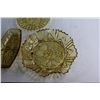 Image 4 : (3)  Amber Glass Plates  - (2) Pioneer Intaglio Fruit Saw Toothed Rim Dishs