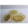 Image 5 : (3)  Amber Glass Plates  - (2) Pioneer Intaglio Fruit Saw Toothed Rim Dishs
