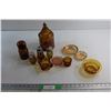 Image 1 : Amber Glass Salt & Pepper Shakers, Carnival Glass Ashtrays, Tobacco Jar and Assorted Glassware