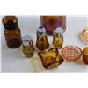 Image 3 : Amber Glass Salt & Pepper Shakers, Carnival Glass Ashtrays, Tobacco Jar and Assorted Glassware