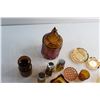 Image 5 : Amber Glass Salt & Pepper Shakers, Carnival Glass Ashtrays, Tobacco Jar and Assorted Glassware