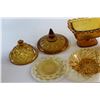 Image 2 : (9) Assorted Amber Glass Items - Pickle Plates, Cream and Sugar, Lids