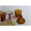 Image 5 : (9) Assorted Amber Glass Items - Pickle Plates, Cream and Sugar, Lids