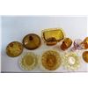 Image 6 : (9) Assorted Amber Glass Items - Pickle Plates, Cream and Sugar, Lids