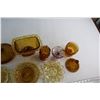 Image 7 : (9) Assorted Amber Glass Items - Pickle Plates, Cream and Sugar, Lids