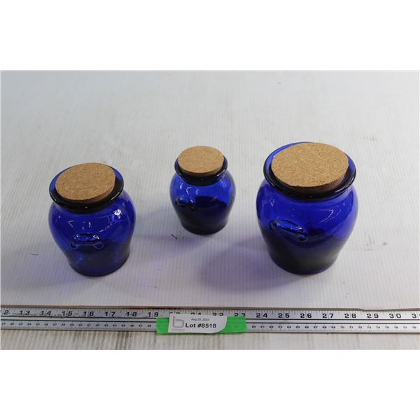 (3) Cobalt Blue Glass Storage Jars