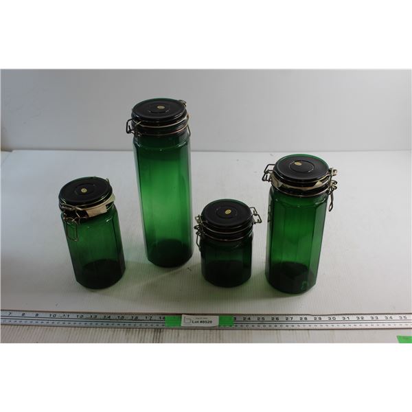 Set of 4 Green Glass Storage Jars