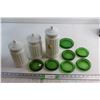 Image 1 : (7) Green Glass Coasters and (3) Glass Storage Jars