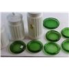 Image 2 : (7) Green Glass Coasters and (3) Glass Storage Jars