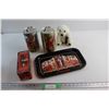 Image 1 : Coca Cola Tray, (2) Piggy Banks, Plush Bear and Tin Case with Lock