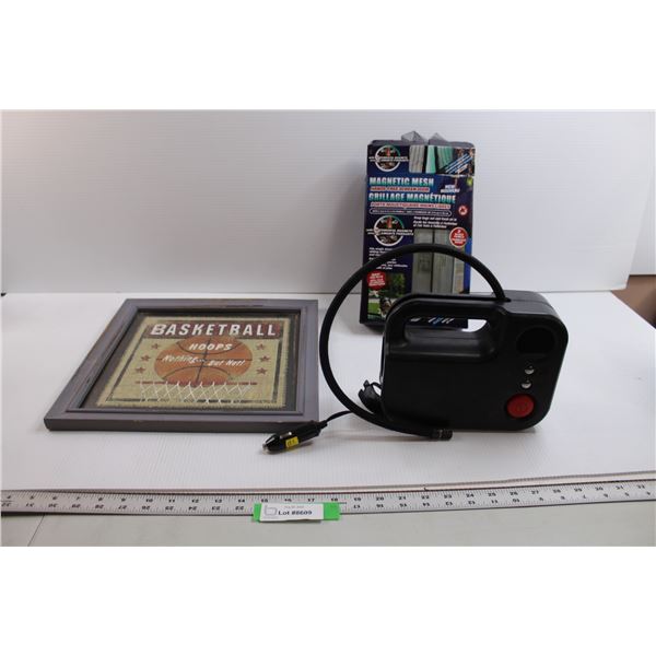 Basketball Wall Art - 13 3/4" x 13 3/4", Magnetic Door Mesh, Digital Air Compressor - Untested