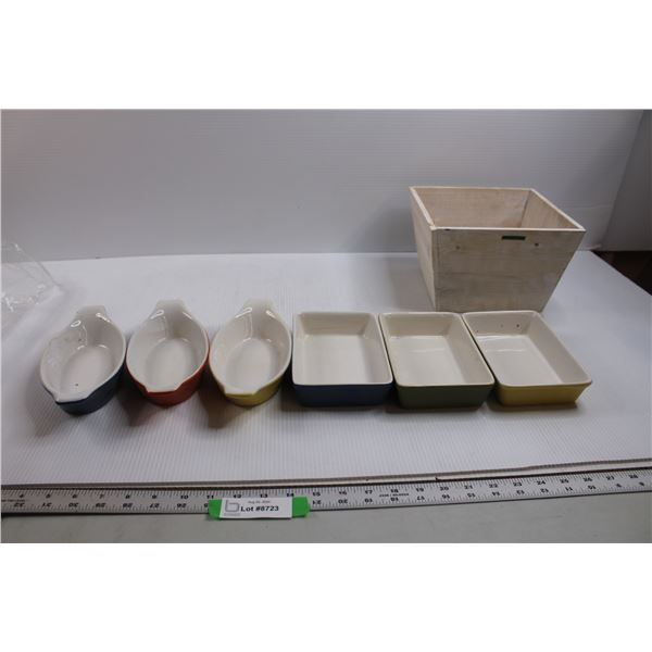 (6) Ceramic Dishes, Wooden Planter