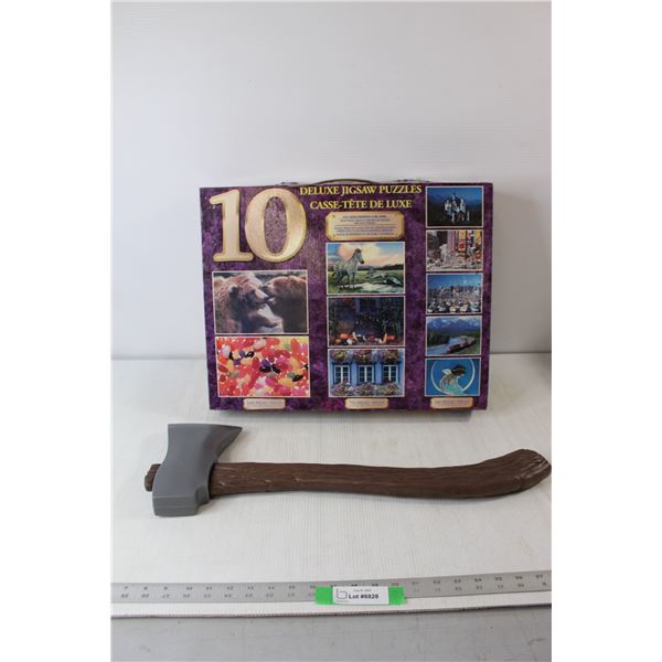 Ten Deluxe Jigsaw Puzzles Set - As Is, Plastic Toy Axe