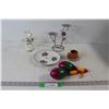 Image 1 : (2) Candle Holders, Anna Perenna Porcelain Dish, Miniature Clay Cup, Pair of Maracas