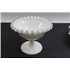 Image 6 : Fenton White Glass Pedestal Dish and Basket - Basket Has Crack
